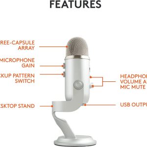 Blue Yeti Premium Multi-Pattern USB Condenser Microphone – Silver