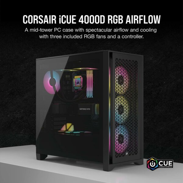 Corsair iCUE 4000D RGB AIRFLOW Mid-Tower Case — Black - Image 3