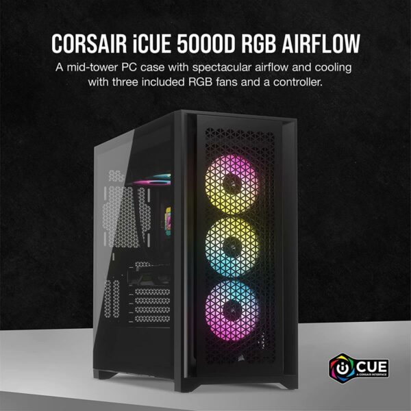 Corsair iCUE 5000D RGB AIRFLOW Mid-Tower Case — Black - Image 3
