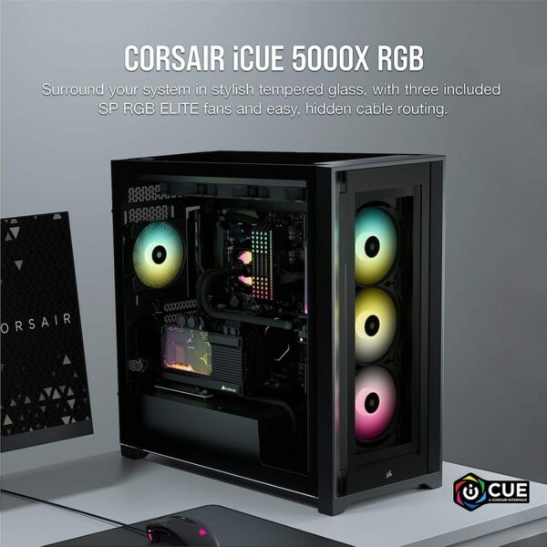 Corsair iCUE 5000X RGB Tempered Glass Mid-Tower ATX PC Smart Case — Black - Image 4