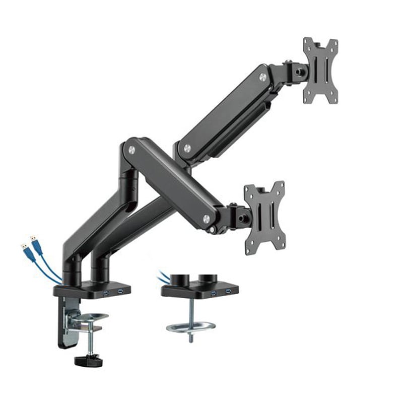 MXG BMA-24U Dual Monitor Premium Aluminum Spring-Assisted With 3.0 USB Cable Monitor Arm – Matte Black