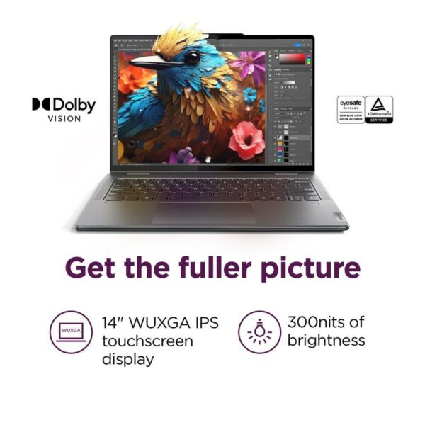 Lenovo Yoga 7 14IL9 2 in 1 Intel Core Ultra 7 155U Processor 16GB Ram 1TB SSD 14" WUXGA 1200p IPS 300nits Dolby Vision MicroEdge Touchscreen Convertible Display Backlit KB FP Reader Windows 11 Home (Storm Grey) - Image 3
