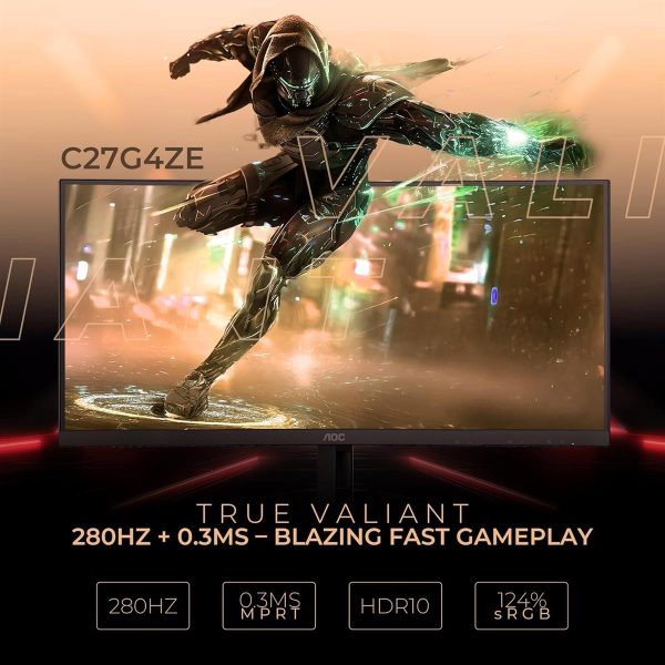 AOC C27G4ZE 27″ Full HD 280 Hz 0.3 ms Adaptive Sync Curved Gaming Monitor - Image 2
