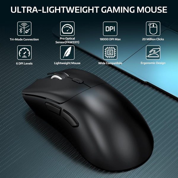Attack Shark R1 Wireless Gaming Mouse, Tri-Mode Connection for PC/Laptop/Win/Mac - Black & White - Image 2