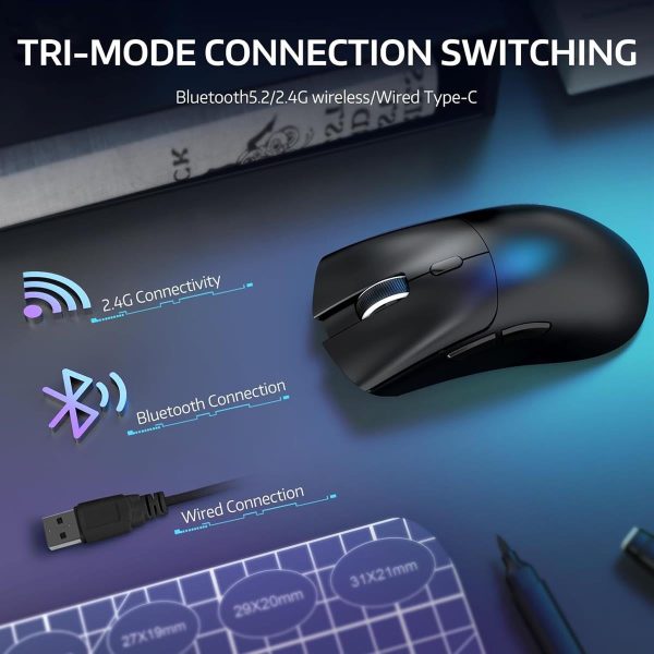 Attack Shark R1 Wireless Gaming Mouse, Tri-Mode Connection for PC/Laptop/Win/Mac - Black & White - Image 3