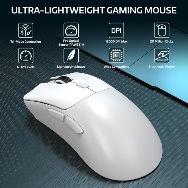 Attack Shark R1 Wireless Gaming Mouse, Tri-Mode Connection for PC/Laptop/Win/Mac - Black & White - Image 6
