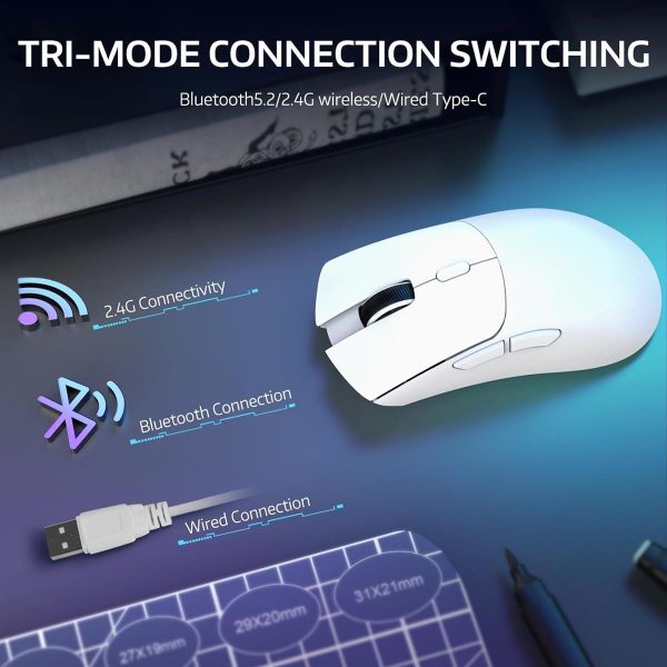 Attack Shark R1 Wireless Gaming Mouse, Tri-Mode Connection for PC/Laptop/Win/Mac - Black & White - Image 7