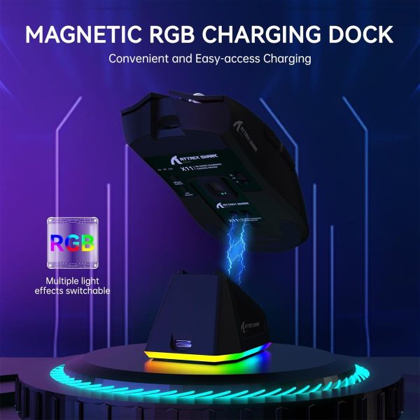ATTACK SHARK X11 Wireless Gaming Mouse with Charging Dock – Black & White - Image 4