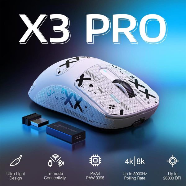 Attack Shark X3Pro 4K/8K Lightweight Wireless Gaming Mouse  Long Battery, 7 Buttons for PC/Laptop/Win/Mac (Black &White) - Image 6