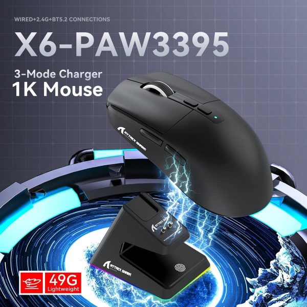 Attack Shark X6 Lightweight Wireless Gaming Mouse with RGB Backlight Charging Base - Black & White - Image 2