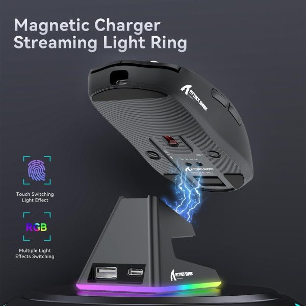Attack Shark X6 Lightweight Wireless Gaming Mouse with RGB Backlight Charging Base - Black & White - Image 4
