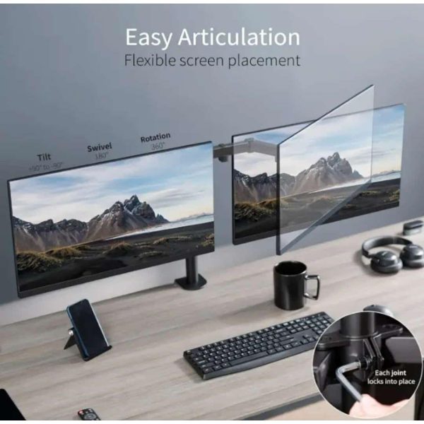 Dual Monitor Arm  Heavy Duty Fully Adjustable Steel Stand, Holds 2 Computer Screens up to 27" and Max 8kg Each, Black - Open Box - Image 2