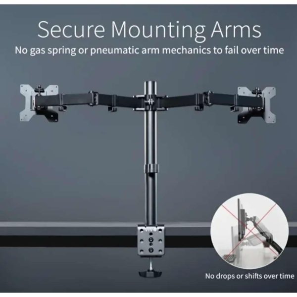 Dual Monitor Arm  Heavy Duty Fully Adjustable Steel Stand, Holds 2 Computer Screens up to 27" and Max 8kg Each, Black - Open Box - Image 4