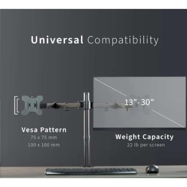 Dual Monitor Arm  Heavy Duty Fully Adjustable Steel Stand, Holds 2 Computer Screens up to 27" and Max 8kg Each, Black - Open Box - Image 5