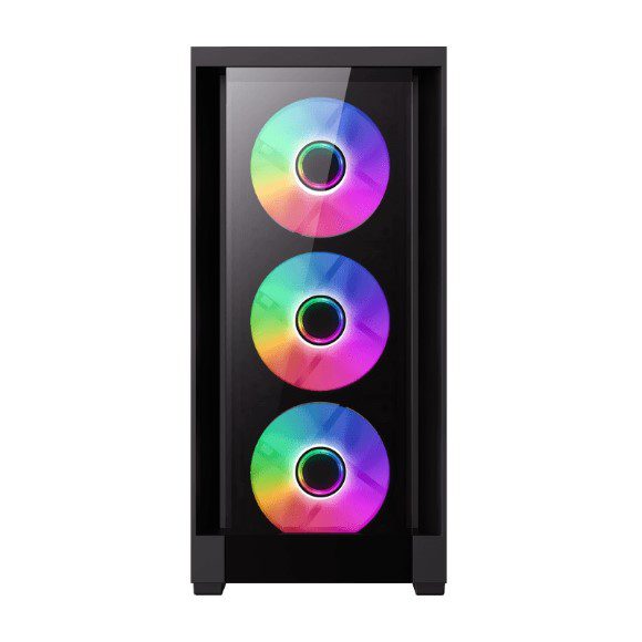 GameMax DEFENDER TG stylish tempered glass design ARGB lighting Gaming Case - Black - Image 2