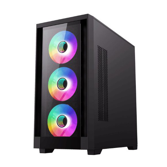 GameMax DEFENDER TG stylish tempered glass design ARGB lighting Gaming Case - Black - Image 3