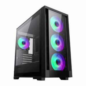 GameMax DEFENDER TG stylish tempered glass design ARGB lighting Gaming Case - Black