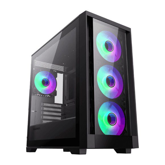 GameMax DEFENDER TG stylish tempered glass design ARGB lighting Gaming Case - Black